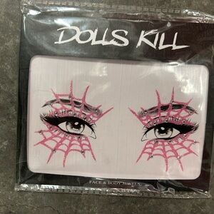 Pink spider web crystals eye design tattoo glitter festival punk Dollskill new